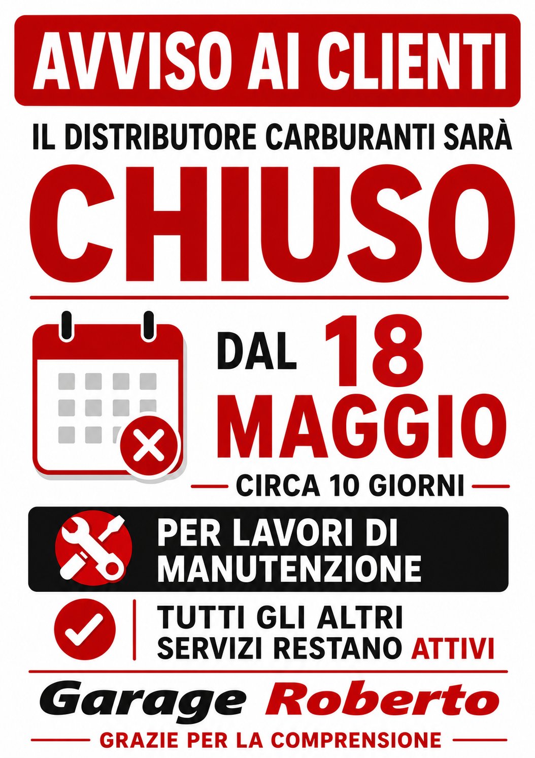 Avviso chiusura distributore